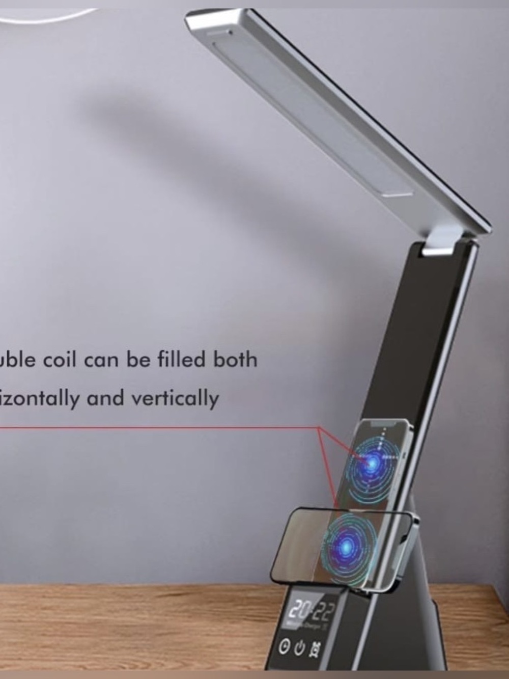 Foldable LED Desk Lamp with Wireless Charging Pad - Black